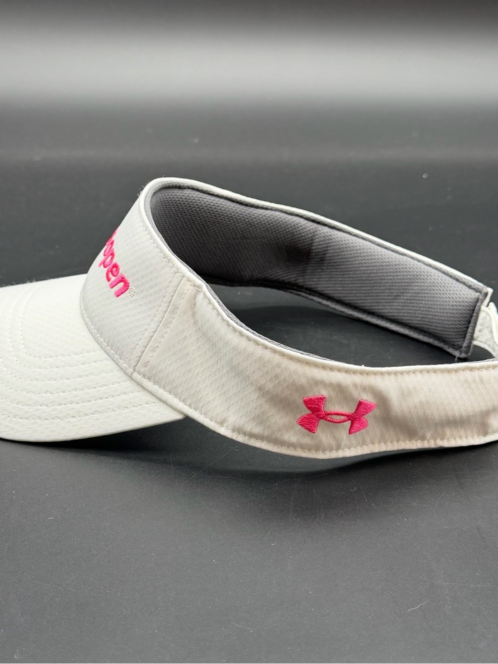 US Open Tennis Women Under Armour White Visor Hat Pink Embroidered Logo - Picture 5 of 6